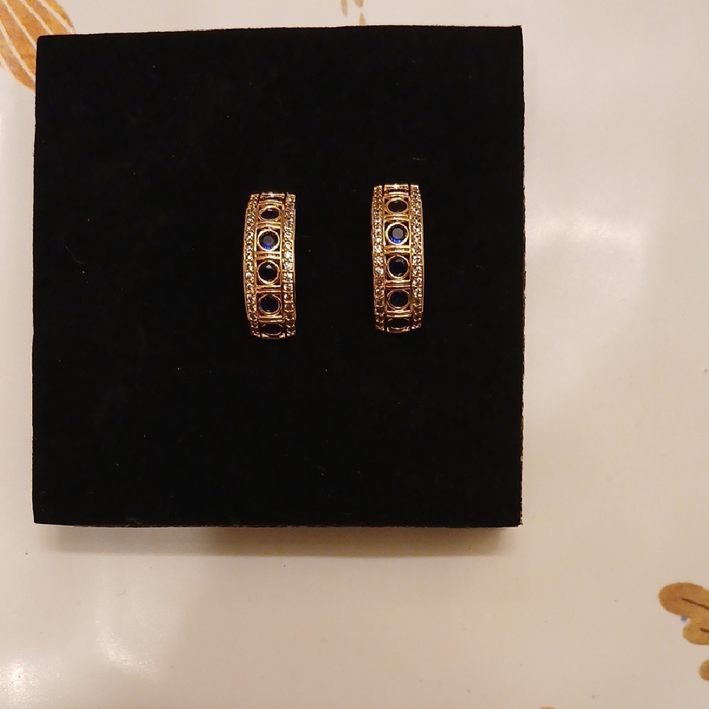 Elegant Gold and Blue Hoop Earrings